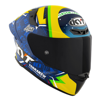 Motorcycle full face helmet Diogo moreira rep edition gloss blue  bright yellow graphics - track ready , aero tested 