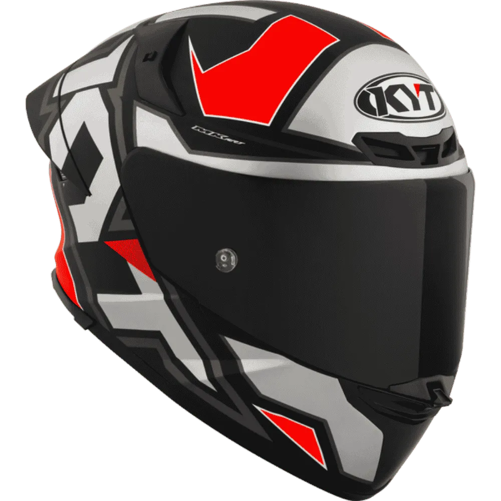 Motorcycle full face Grey with red geometric KYT helmet
