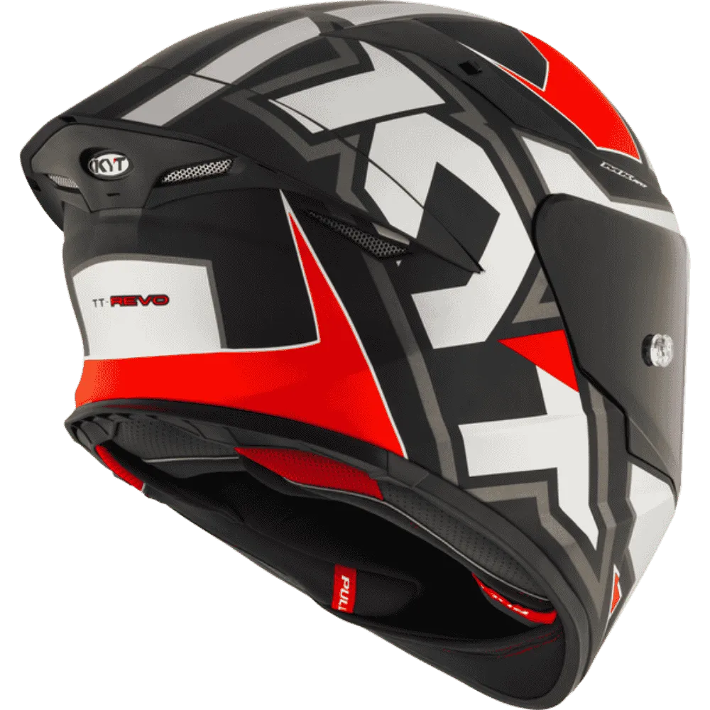 Motorcycle full face Grey with red geometric KYT helmet
