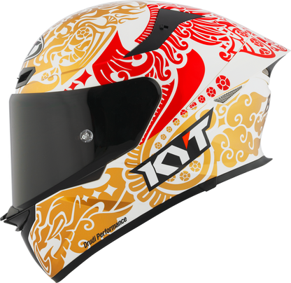 Motorcycle full face helmet gloss white red traditional floral graphic - enea bastianini 