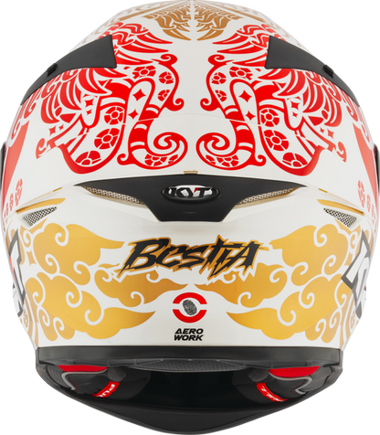 Motorcycle full face helmet gloss white red traditional floral graphic - enea bastianini 