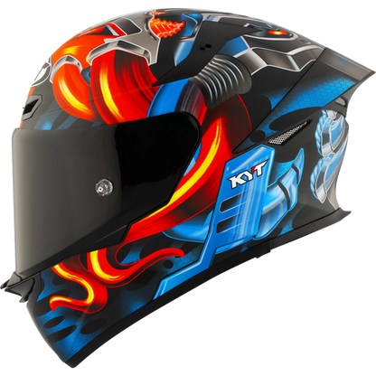 Motorcycle full face matt finish helmet - fire and ice from machine mouth graphic - ece 22.06 / ISI 