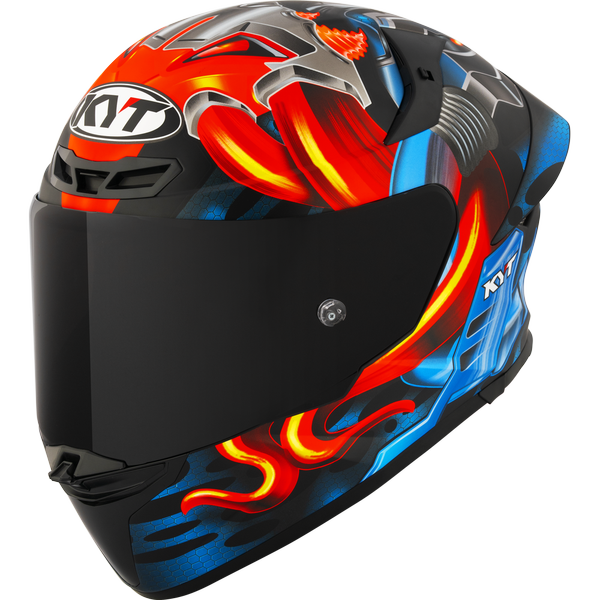 Motorcycle full face matt finish helmet - fire and ice from machine mouth graphic - ece 22.06 / ISI 