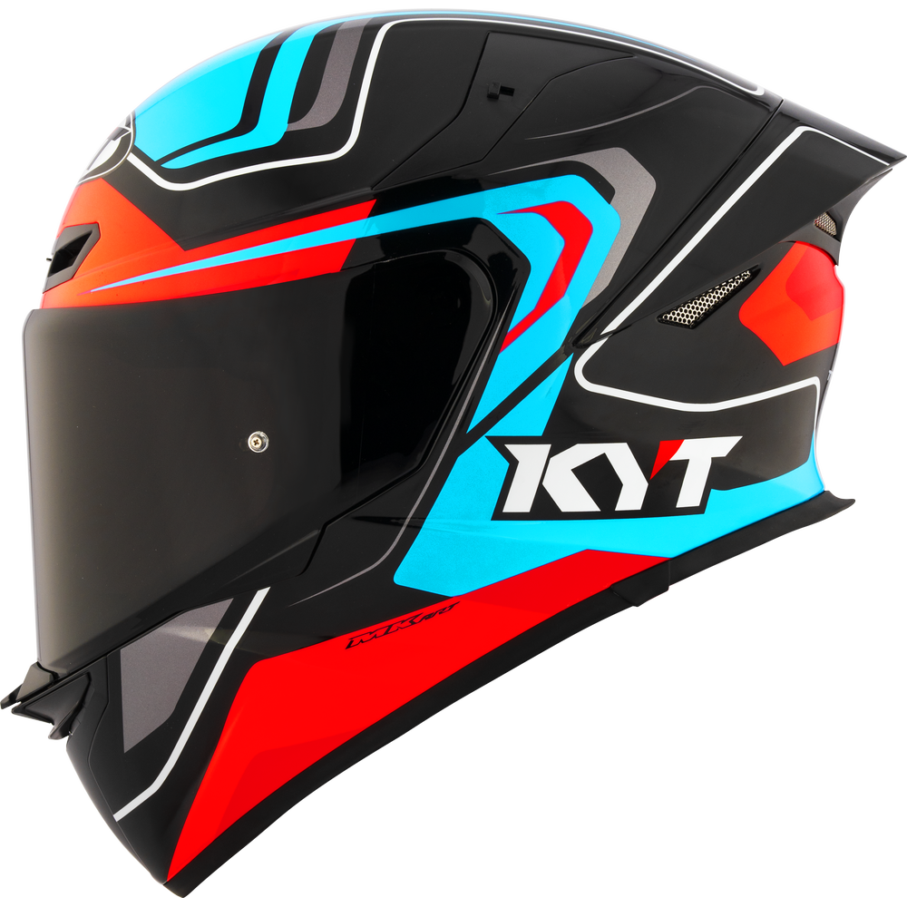 Motorcycle full face helmet - blue red black glossy geometric decal - ece 22.06