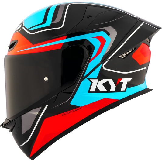 Motorcycle full face helmet - blue red black glossy geometric decal - ece 22.06