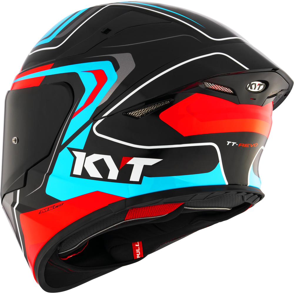 Motorcycle full face helmet - blue red black glossy geometric decal - aero tested