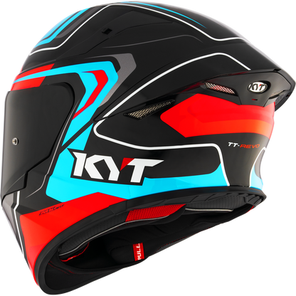 Motorcycle full face helmet - blue red black glossy geometric decal - aero tested