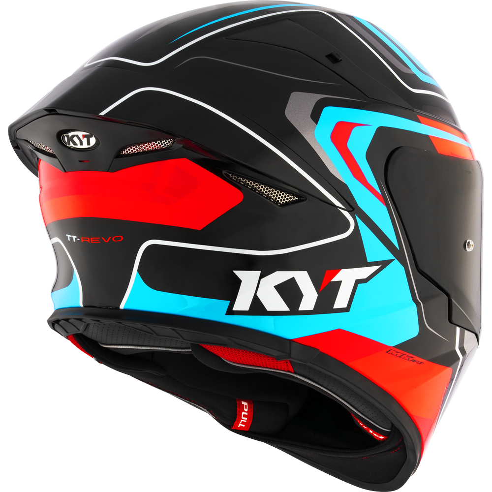 Motorcycle full face helmet - blue red black glossy geometric decal - ISI 