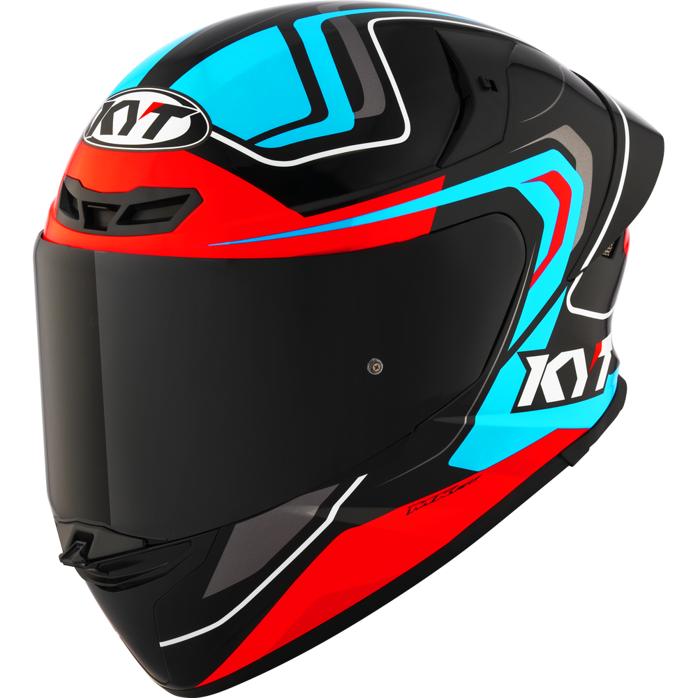 Motorcycle full face helmet - blue red black glossy geometric decal - ece 22.06