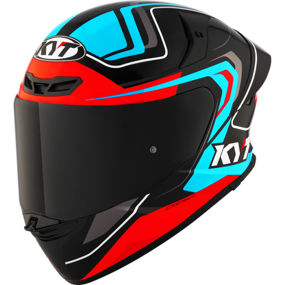 Motorcycle full face helmet - blue red black glossy geometric decal - ece 22.06