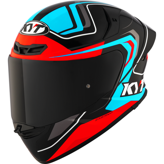 Motorcycle full face helmet - blue red black glossy geometric decal - ece 22.06