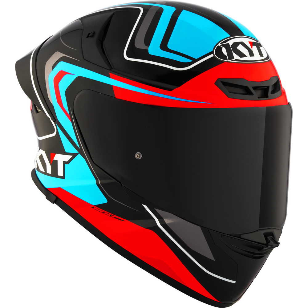 Motorcycle full face helmet - blue red black glossy geometric decal - ece 22.06