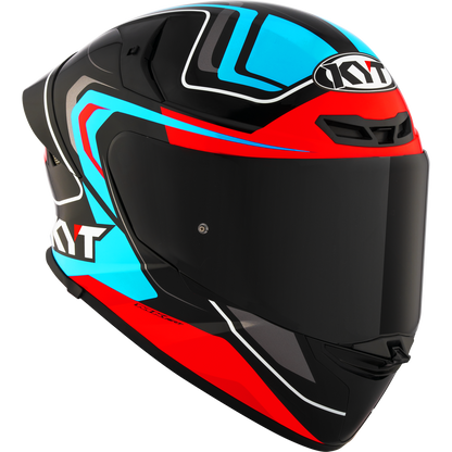 Motorcycle full face helmet - blue red black glossy geometric decal - ece 22.06