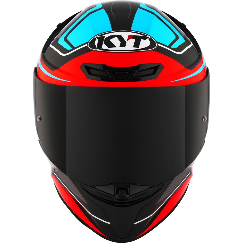 Motorcycle full face helmet - blue red black glossy geometric decal - ece 22.06