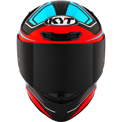 Motorcycle full face helmet - blue red black glossy geometric decal - ece 22.06