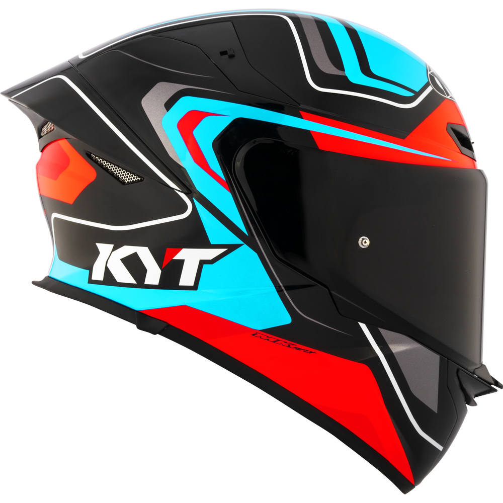 Motorcycle full face helmet - blue red black glossy geometric decal - ece 22.06