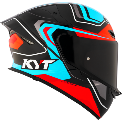 Motorcycle full face helmet - blue red black glossy geometric decal - ece 22.06
