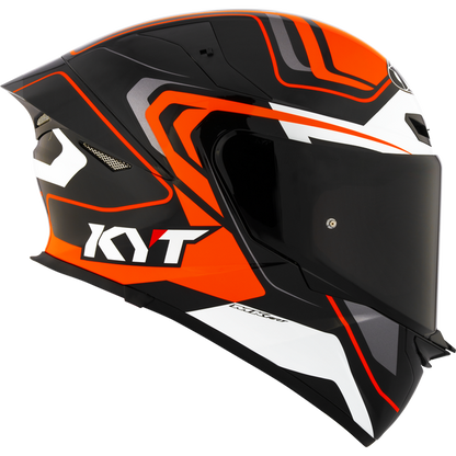 Motorcycle full face helmet black orange white geometric design - wide visor view