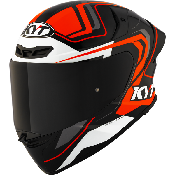 Motorcycle full face helmet black orange white geometric design - ISI