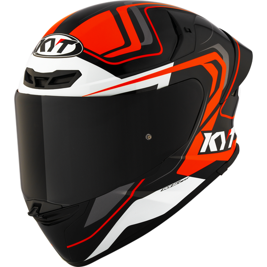 Motorcycle full face helmet black orange white geometric design - ISI