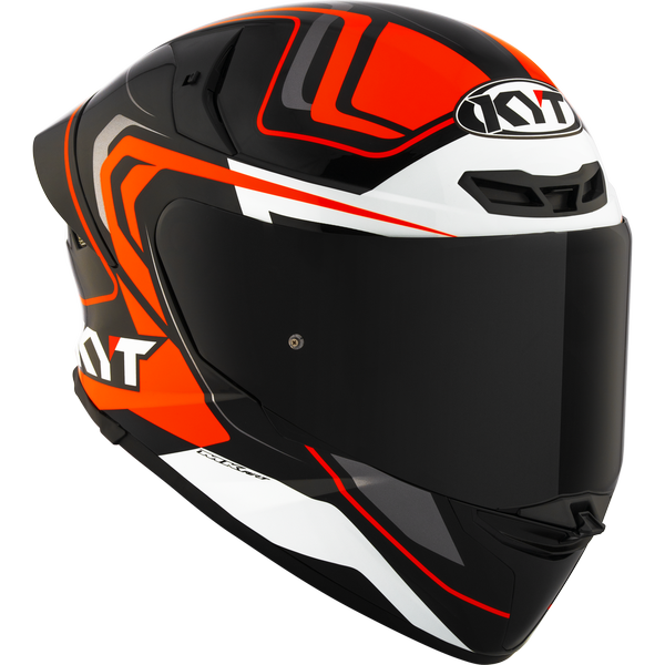 Motorcycle full face helmet black orange white geometric design - track certified