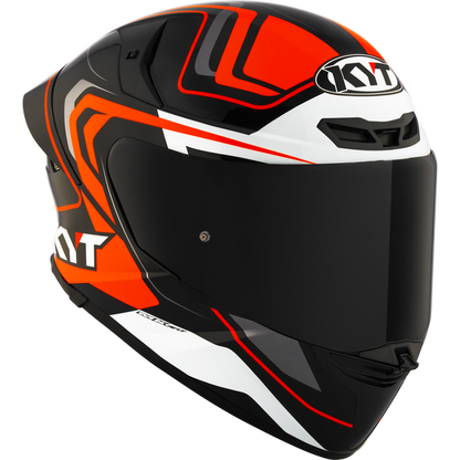 Motorcycle full face helmet black orange white geometric design - track certified