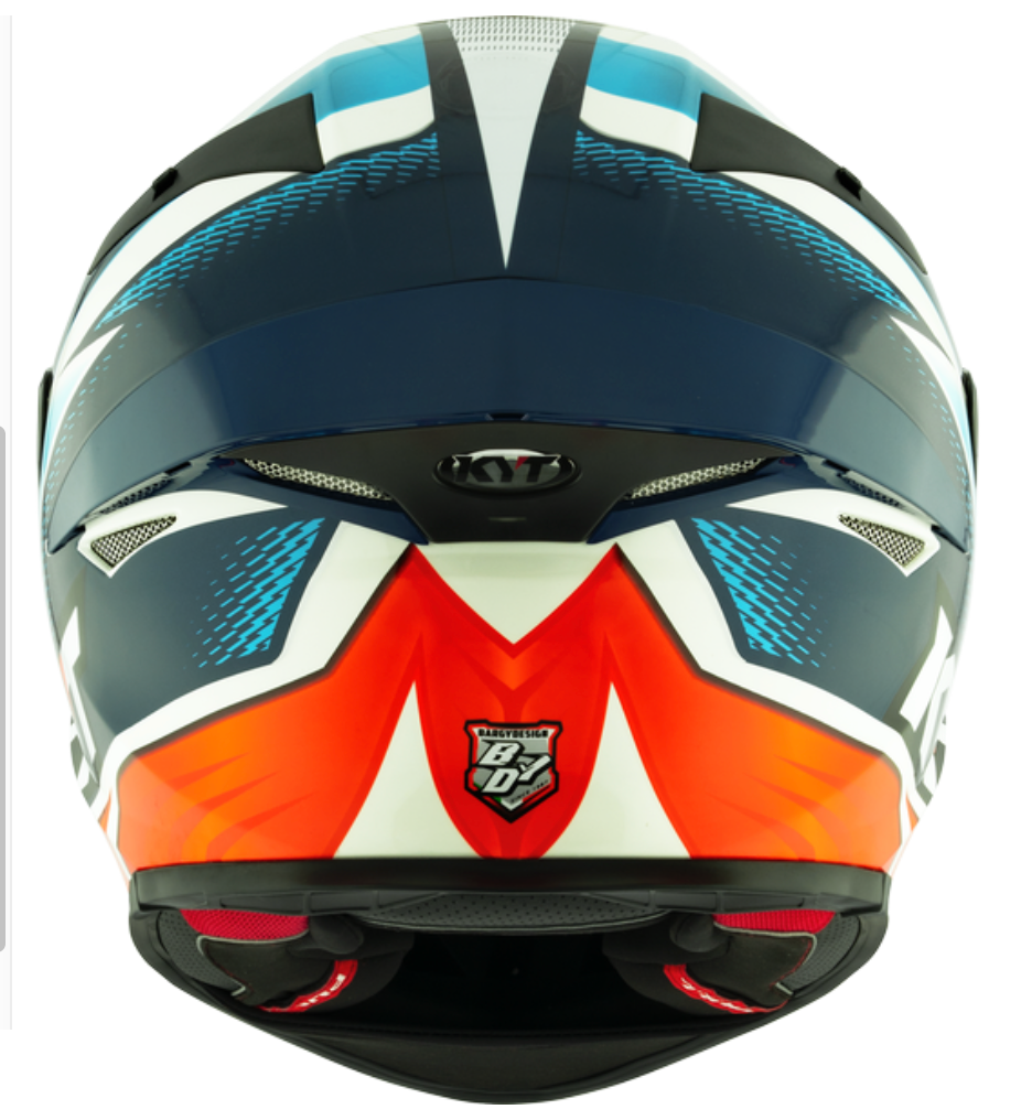 Motorcycle full face helmet blue white red orange geometric pattern graphic 