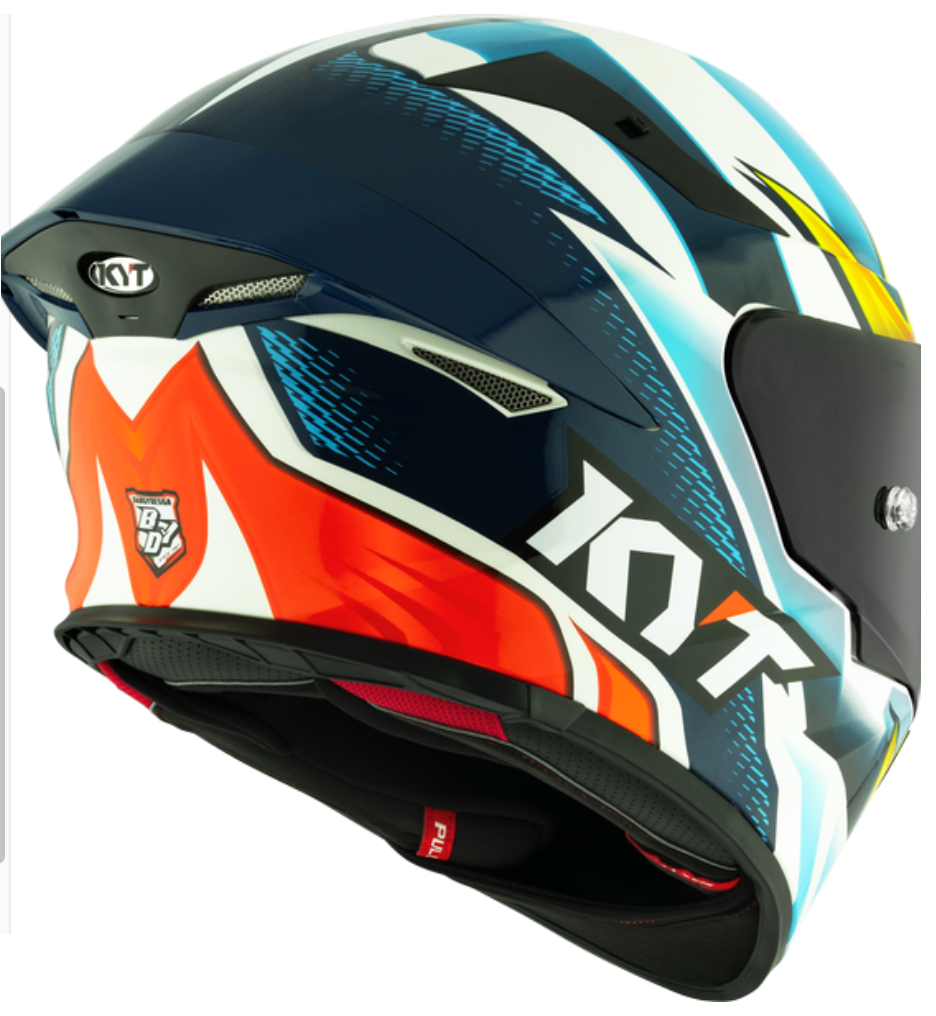 Motorcycle full face helmet blue white red orange geometric pattern graphic 