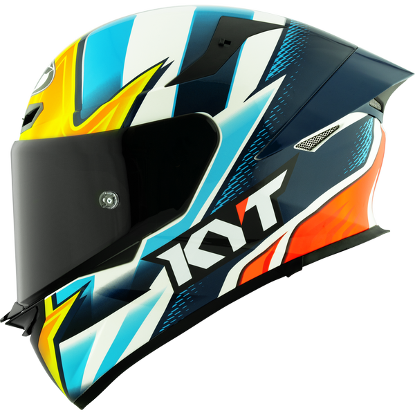 Motorcycle full face helmet blue white red orange geometric pattern graphic 