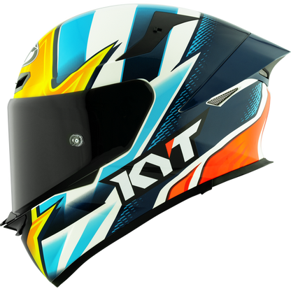 Motorcycle full face helmet blue white red orange geometric pattern graphic 