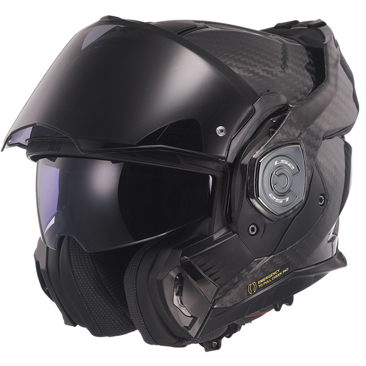 Motorcycle carbon fiber modular helmet with sun visor black gloss 