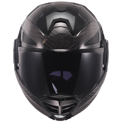 Motorcycle carbon fiber modular helmet with sun visor black gloss 