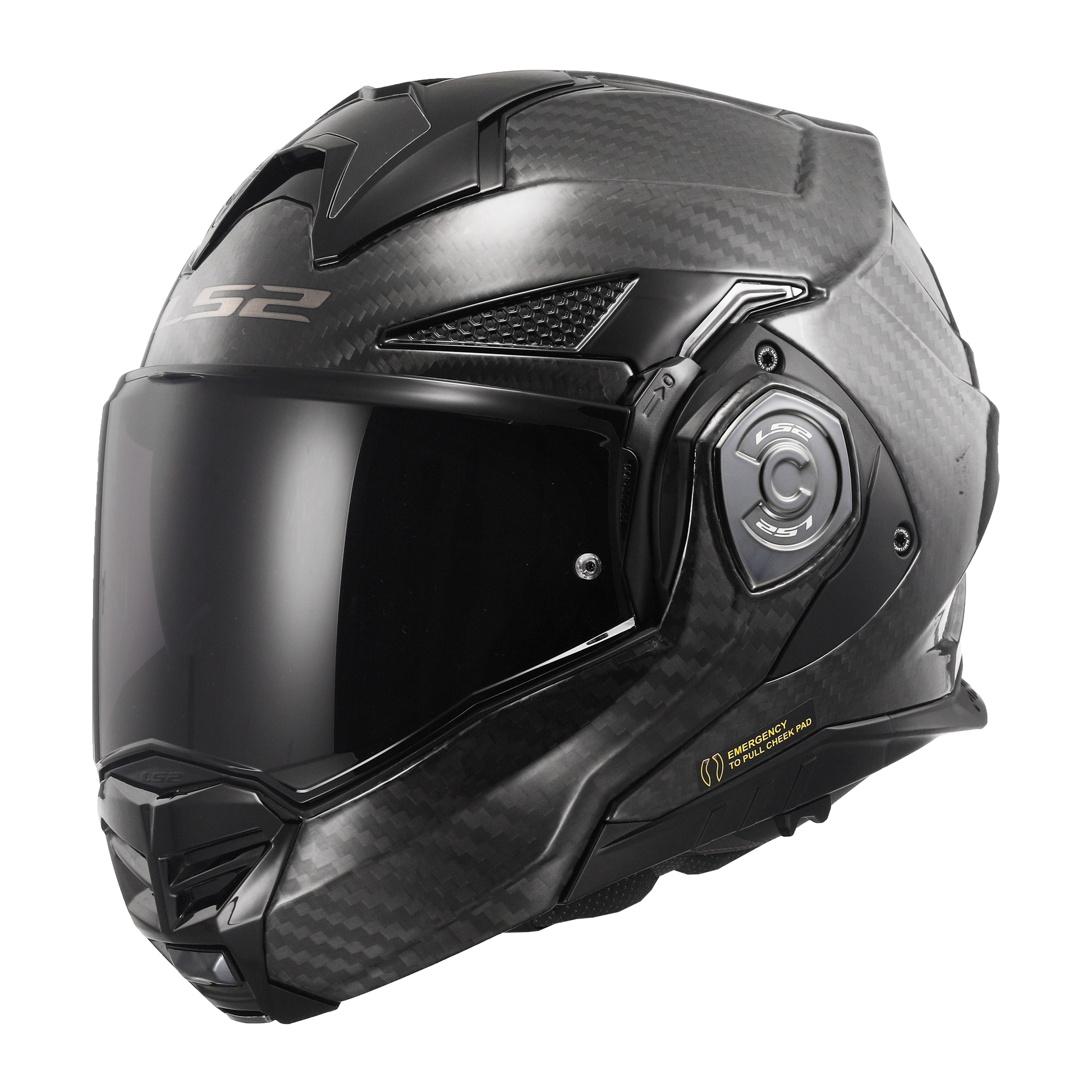 Motorcycle carbon fiber modular helmet with sun visor black gloss 