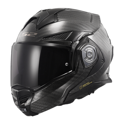 Motorcycle carbon fiber modular helmet with sun visor black gloss 