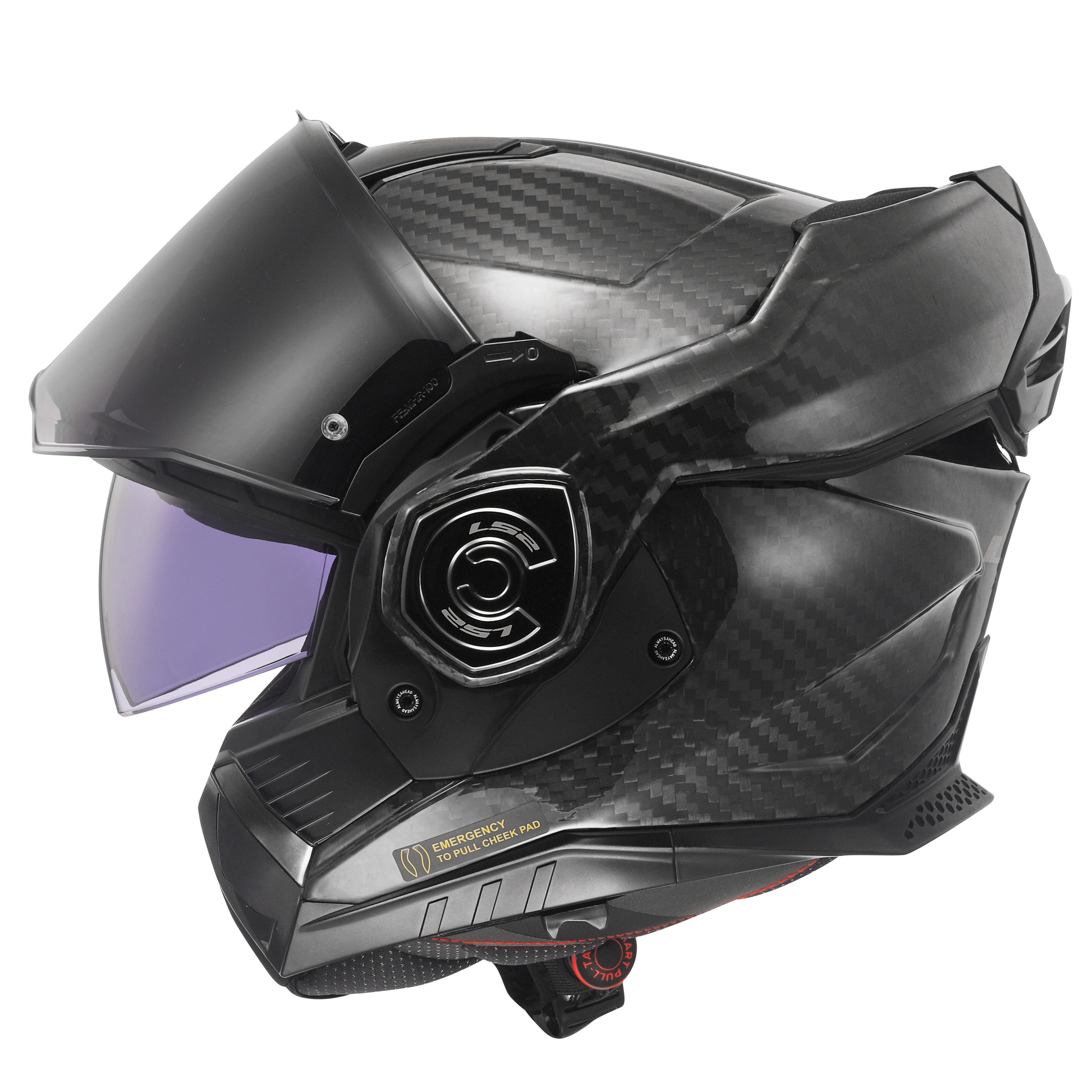 Motorcycle carbon fiber modular helmet with sun visor black gloss 