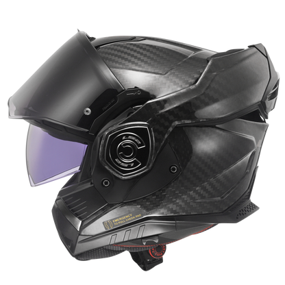 Motorcycle carbon fiber modular helmet with sun visor black gloss 