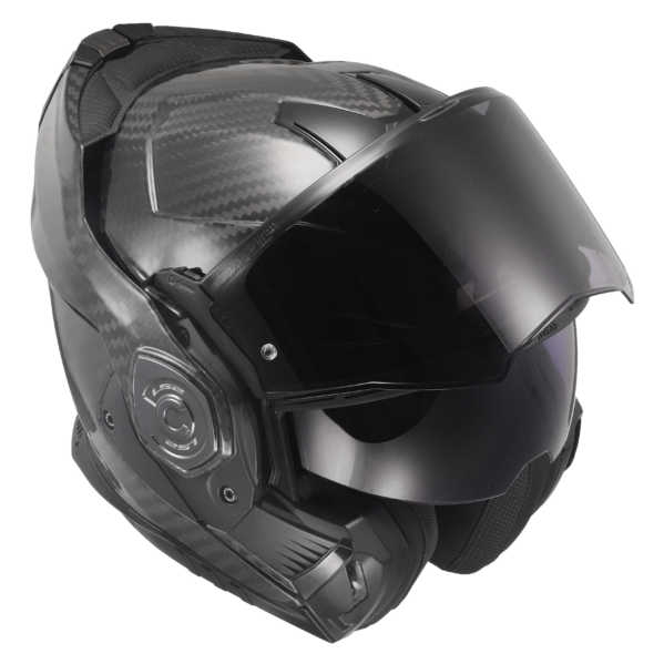 Motorcycle carbon fiber modular helmet with sun visor black gloss 