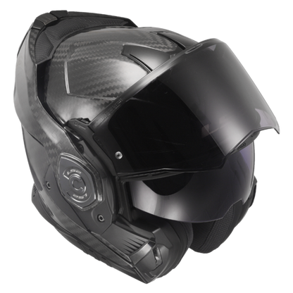 Motorcycle carbon fiber modular helmet with sun visor black gloss 