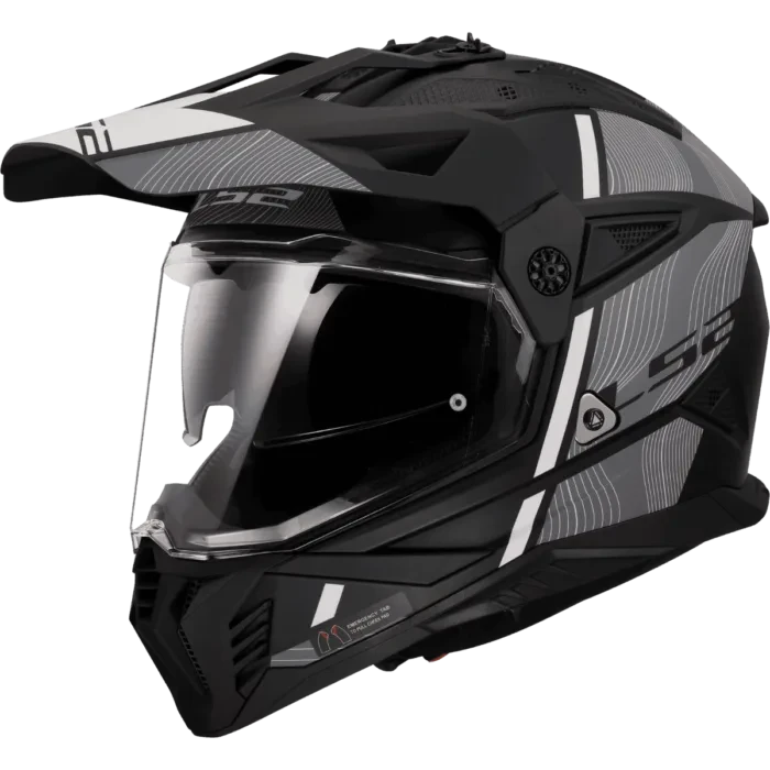Motorcycle full face ADV/Off roading black with white stripes ls2 helmet 