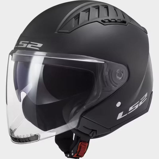 Motorcycle half face matt black helmet with drop down sun visor