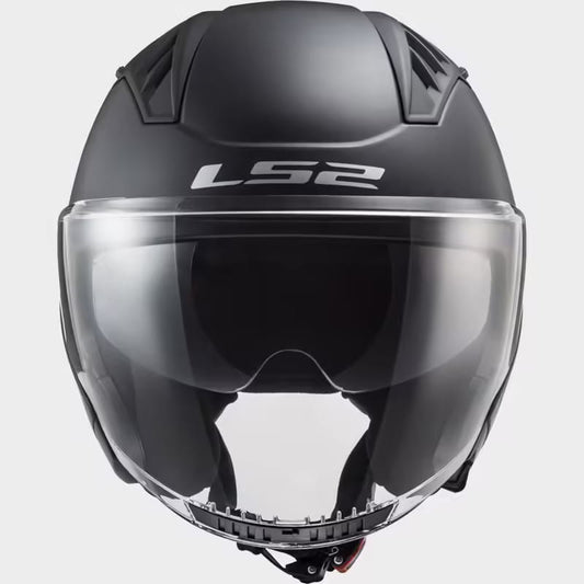 Motorcycle half face matt black helmet with drop down sun visor