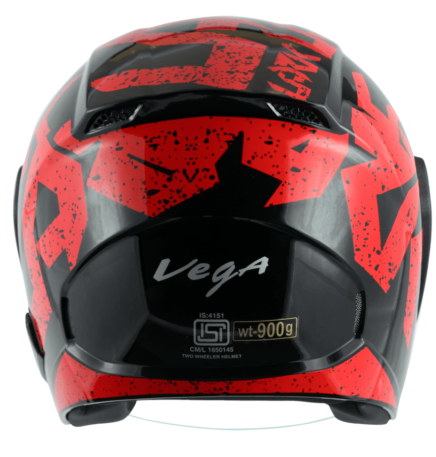scooter/motorcycle open face helmet black with red text graphics