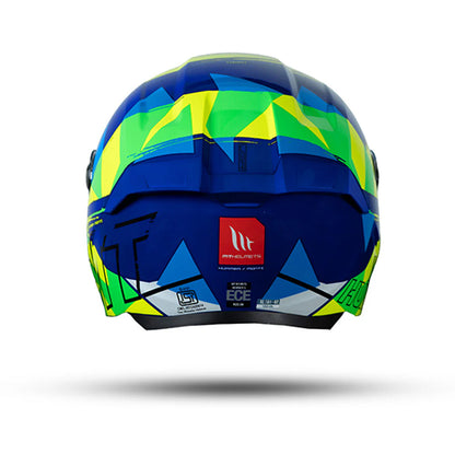 Motorcycle full face helmet different blue shades with fluo yellow decal - 1480g lightweight 