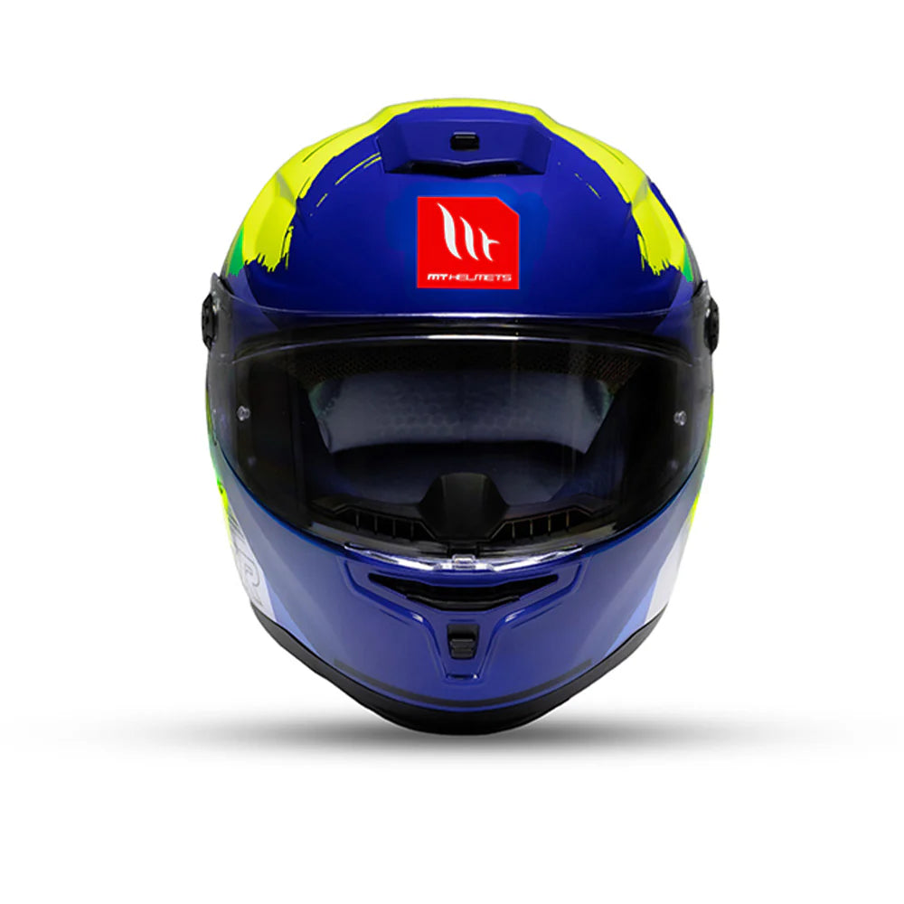 Motorcycle full face helmet different blue shades with fluo yellow decal - 1480g lightweight 