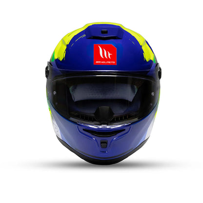 Motorcycle full face helmet different blue shades with fluo yellow decal - 1480g lightweight 