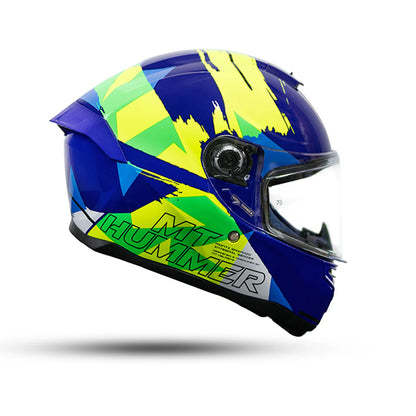 Motorcycle full face helmet different blue shades with fluo yellow decal - 1480g lightweight 