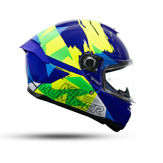 Motorcycle full face helmet different blue shades with fluo yellow decal - 1480g lightweight 