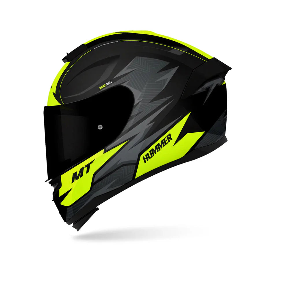 Motorcycle full face black fluo yellow glossy helmet - short spoiler , iso, ece