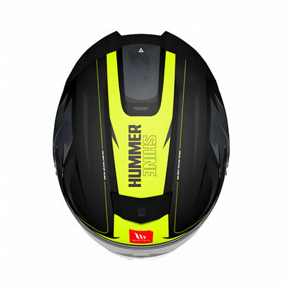 Motorcycle full face black fluo yellow glossy helmet - short spoiler , iso, ece