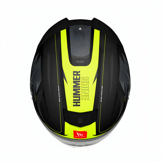 Motorcycle full face black fluo yellow glossy helmet - short spoiler , iso, ece
